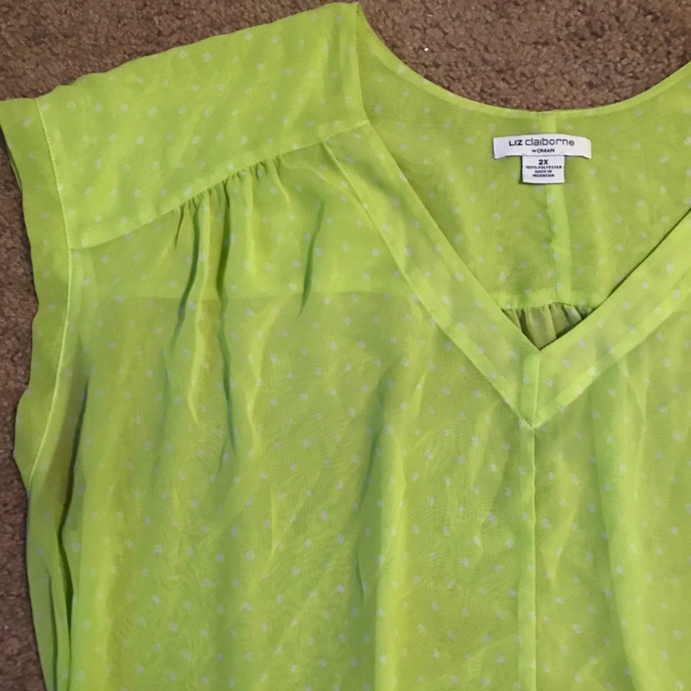 Liz Claiborne Lime Green Sheer Polka Dot Top